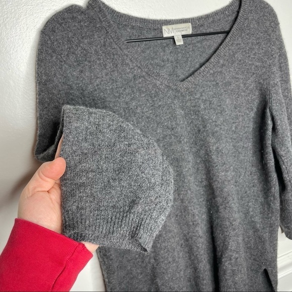 Neiman Marcus 100% Cashmere Grey 3/4 Sleeve V-Neck Sweater Womens L - Picture 5 of 10